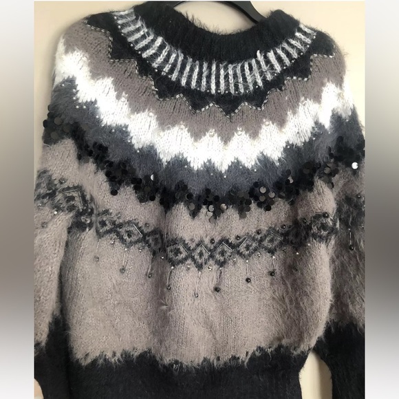ANTHROPOLOGIE SLEEPING ON SNOW Wool Blend Black Gray & Tan Sweater  Size XS - Picture 2 of 2